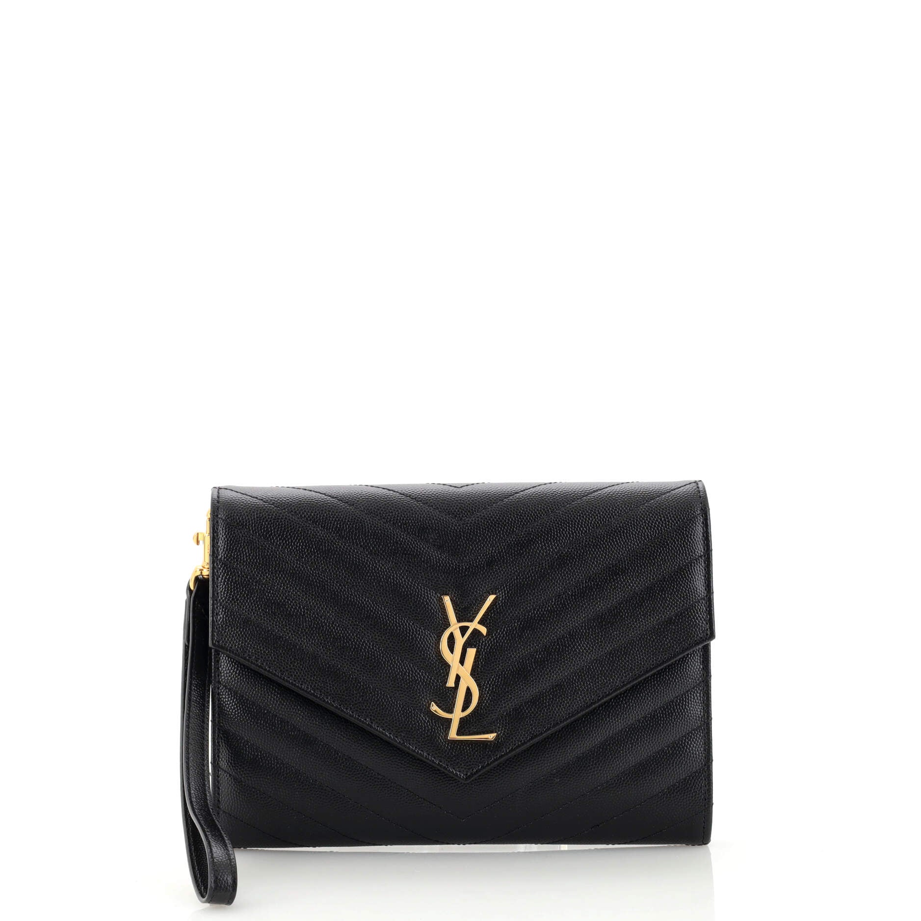 Classic Monogram Envelope Wristlet Clutch Matelasse Chevron Leather