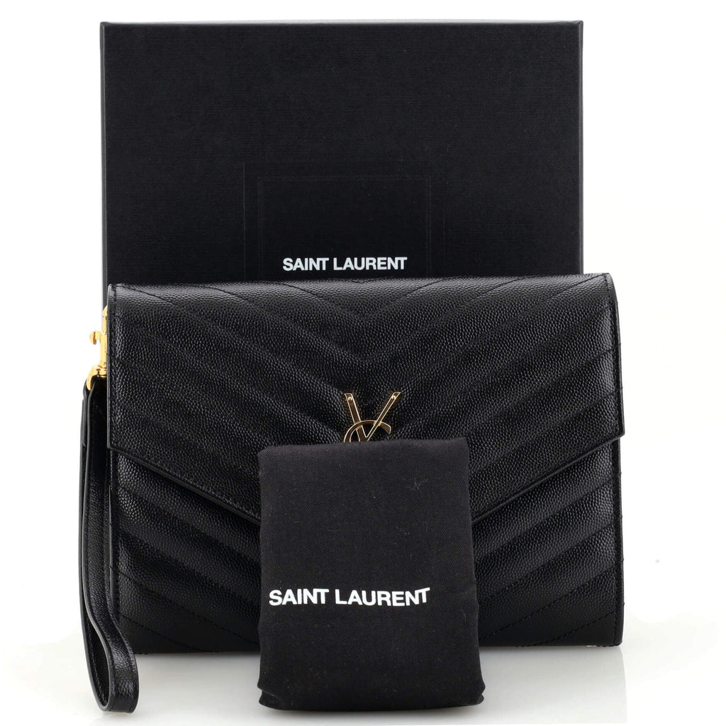 Classic Monogram Envelope Wristlet Clutch Matelasse Chevron Leather