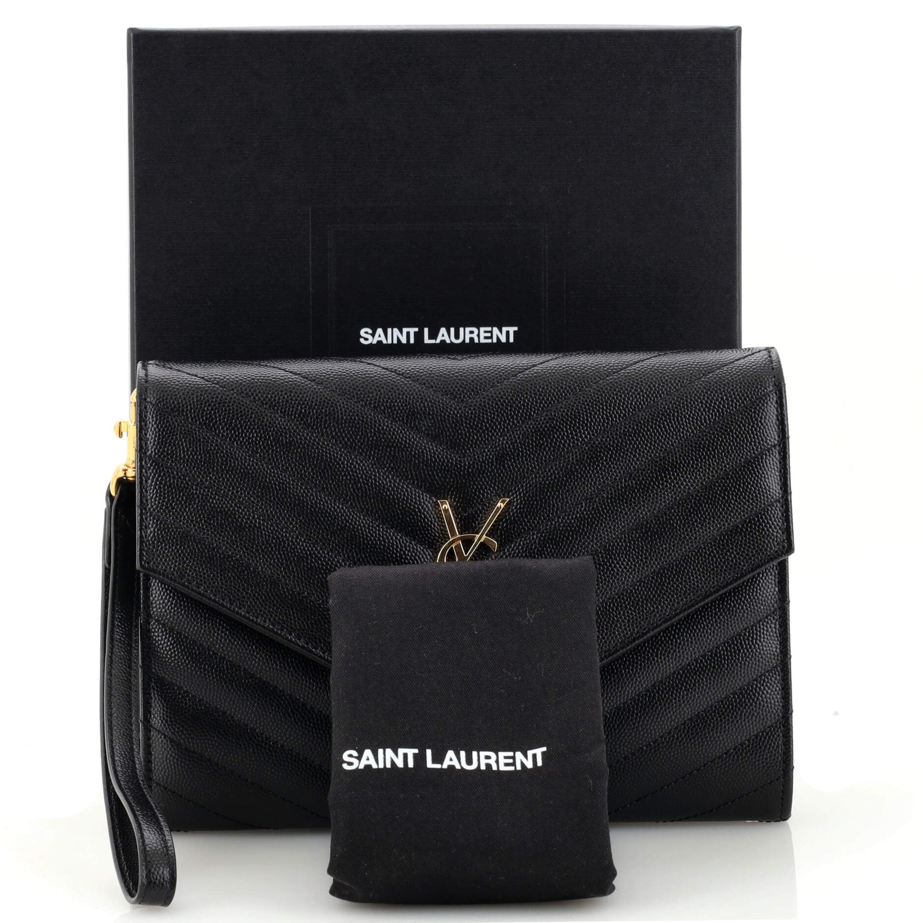 Classic Monogram Envelope Wristlet Clutch Matelasse Chevron Leather