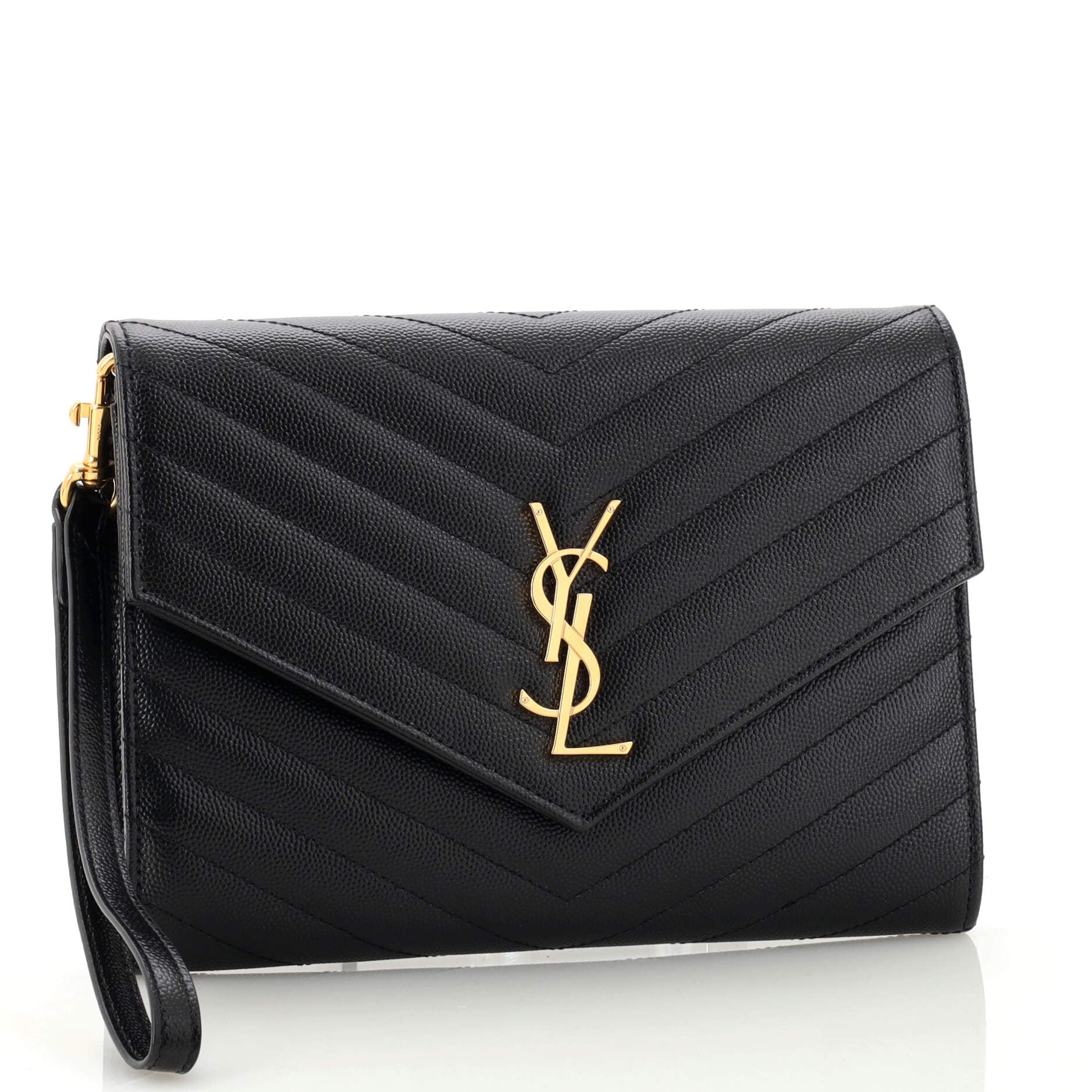 Classic Monogram Envelope Wristlet Clutch Matelasse Chevron Leather