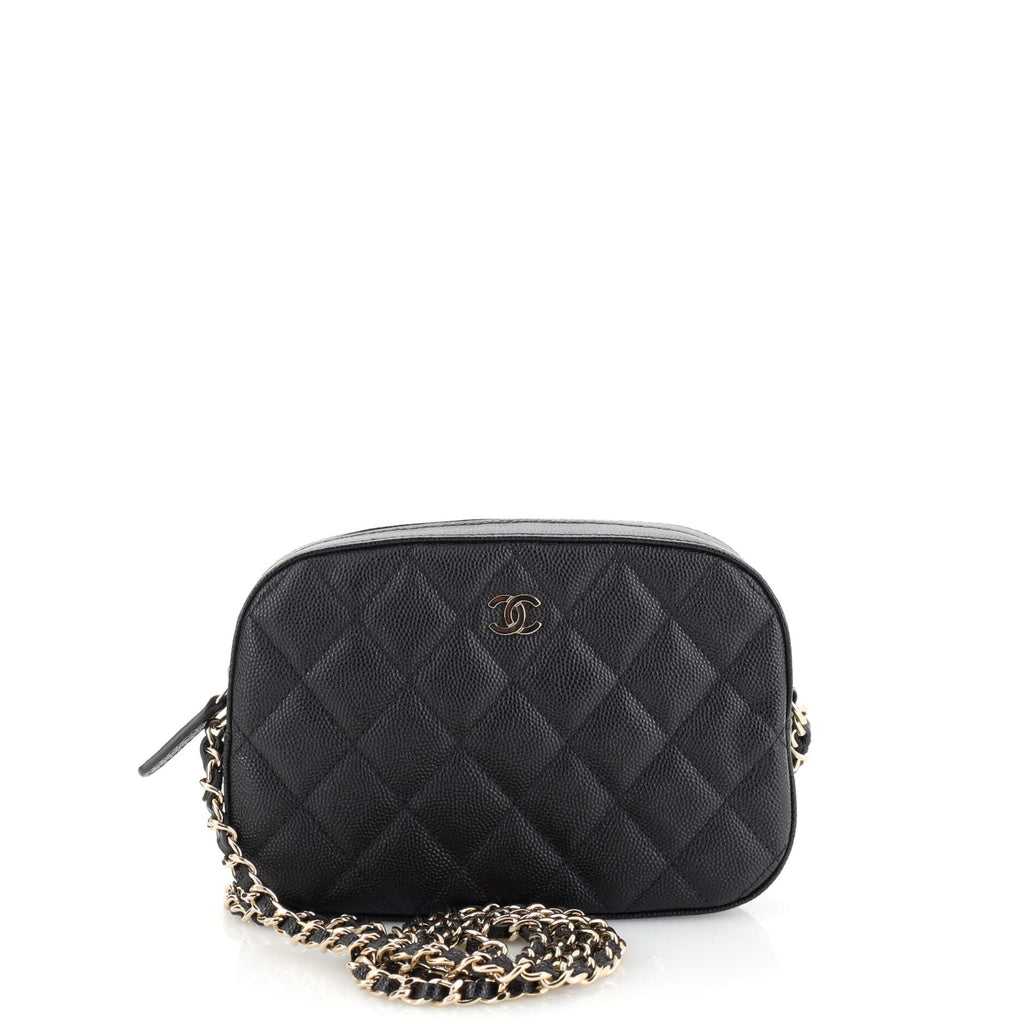 Zip Around Chain Camera Case Quilted Caviar Mini