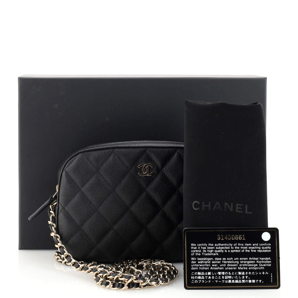 Zip Around Chain Camera Case Quilted Caviar Mini