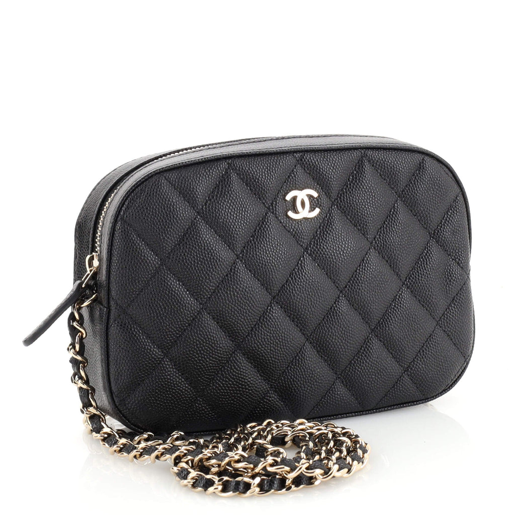 Zip Around Chain Camera Case Quilted Caviar Mini