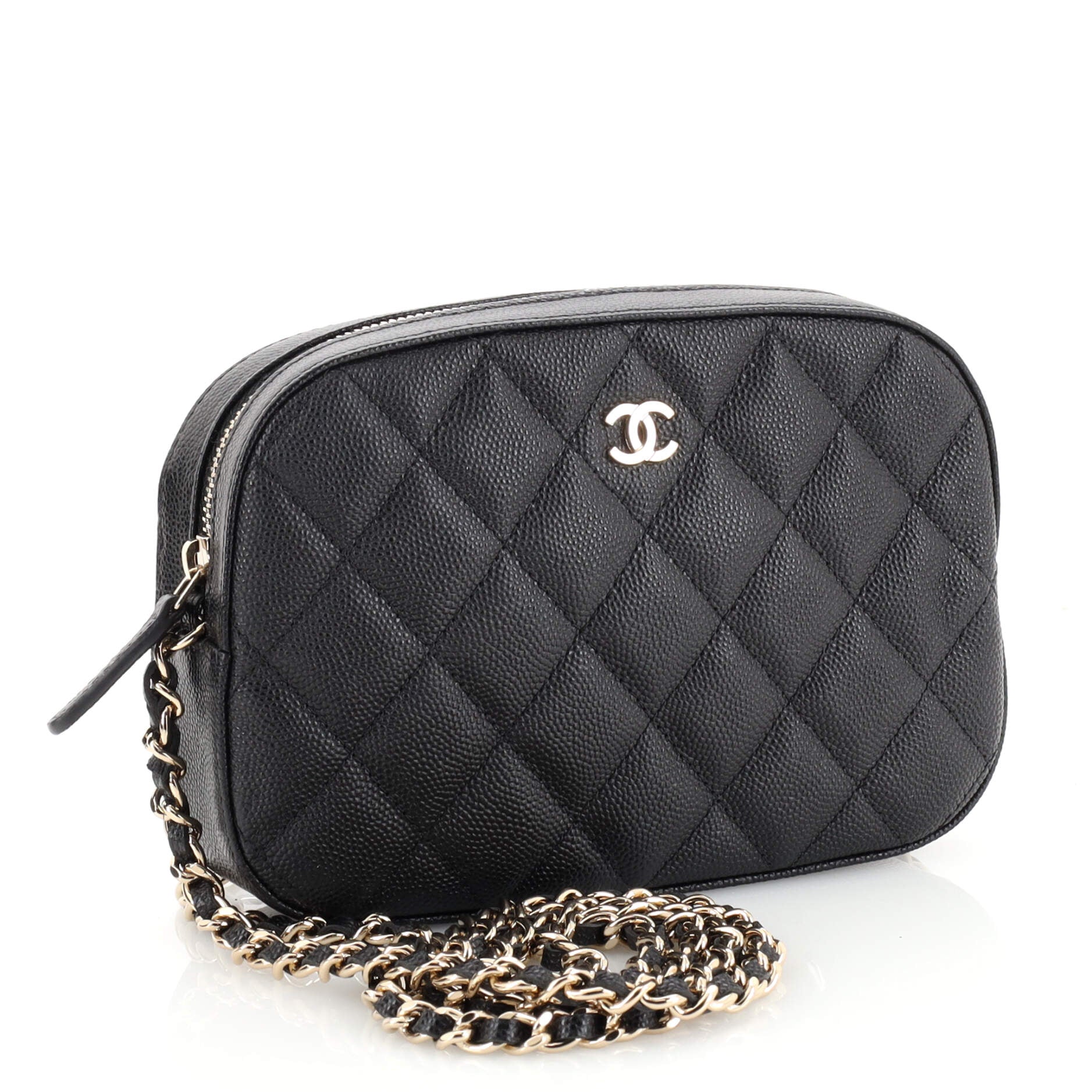 Zip Around Chain Camera Case Quilted Caviar Mini