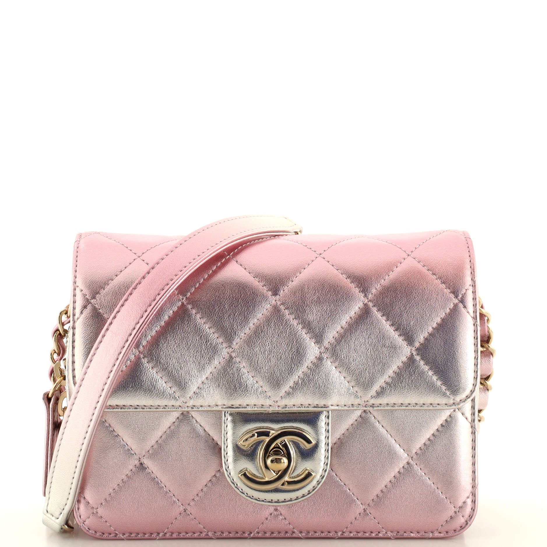 Like a Wallet Flap Bag Quilted Gradient Metallic Lambskin Mini