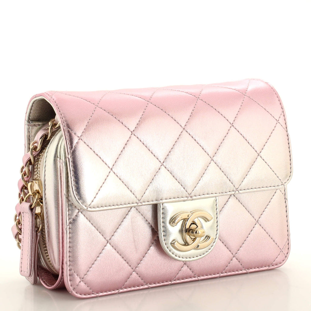 Like a Wallet Flap Bag Quilted Gradient Metallic Lambskin Mini