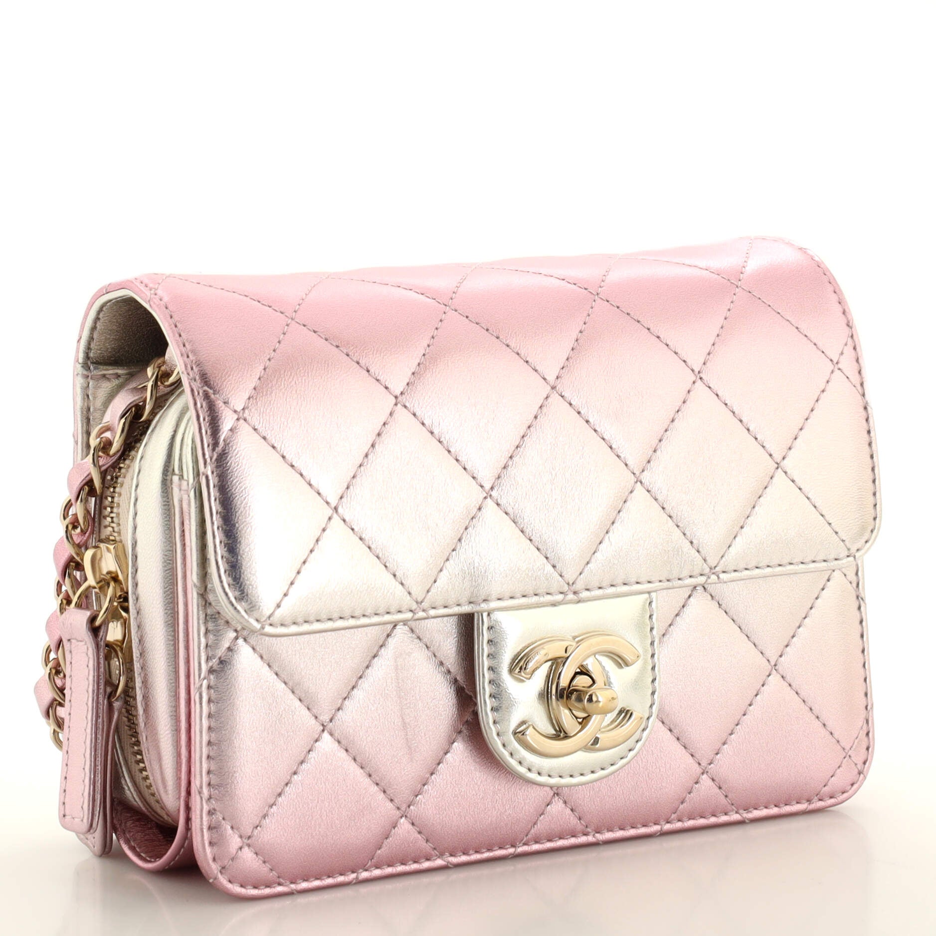 Like a Wallet Flap Bag Quilted Gradient Metallic Lambskin Mini