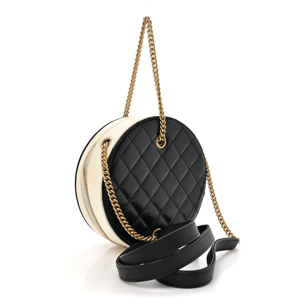 Crumpled Calfskin Cotton Small En Vogue Round Bag Black