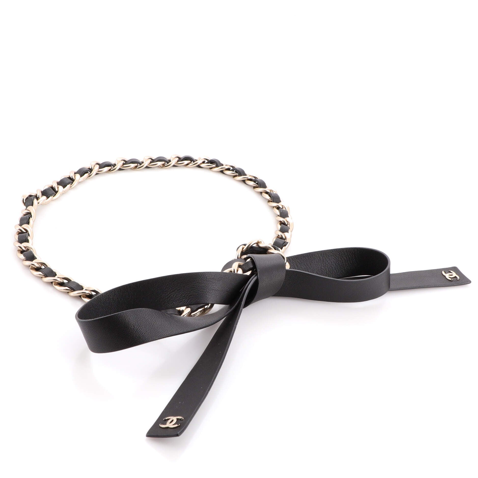 Bow Chain-Link Belt Lambskin and Metal 65