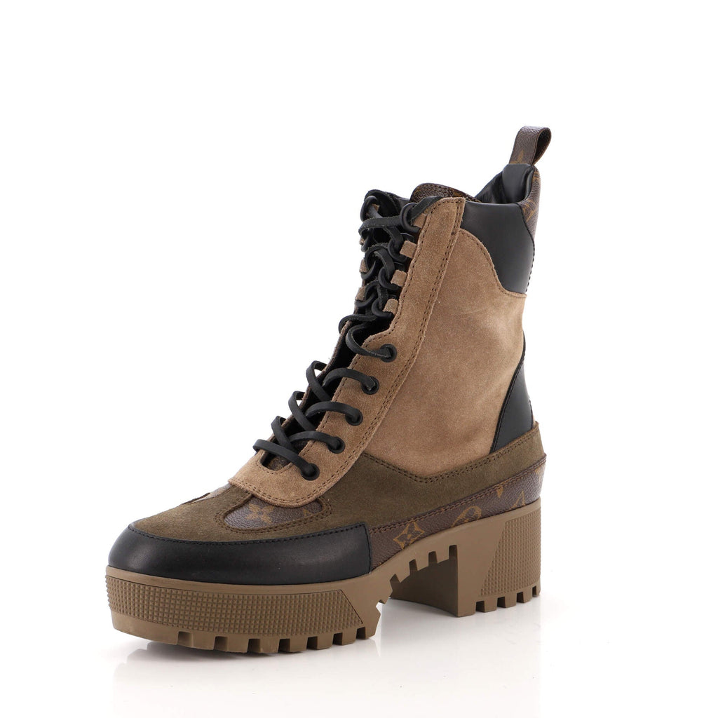 Women's Laureate Platform Desert Boots Suede with Monogram Canvas
