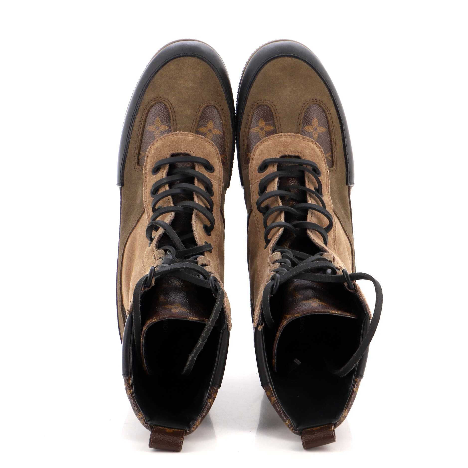 Women's Laureate Platform Desert Boots Suede with Monogram Canvas