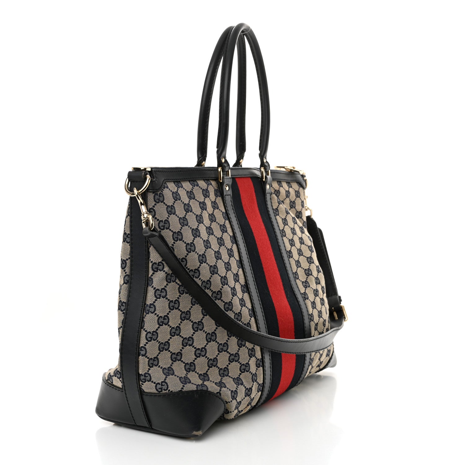 GG Canvas Vintage Web Large Tote Beige Blue