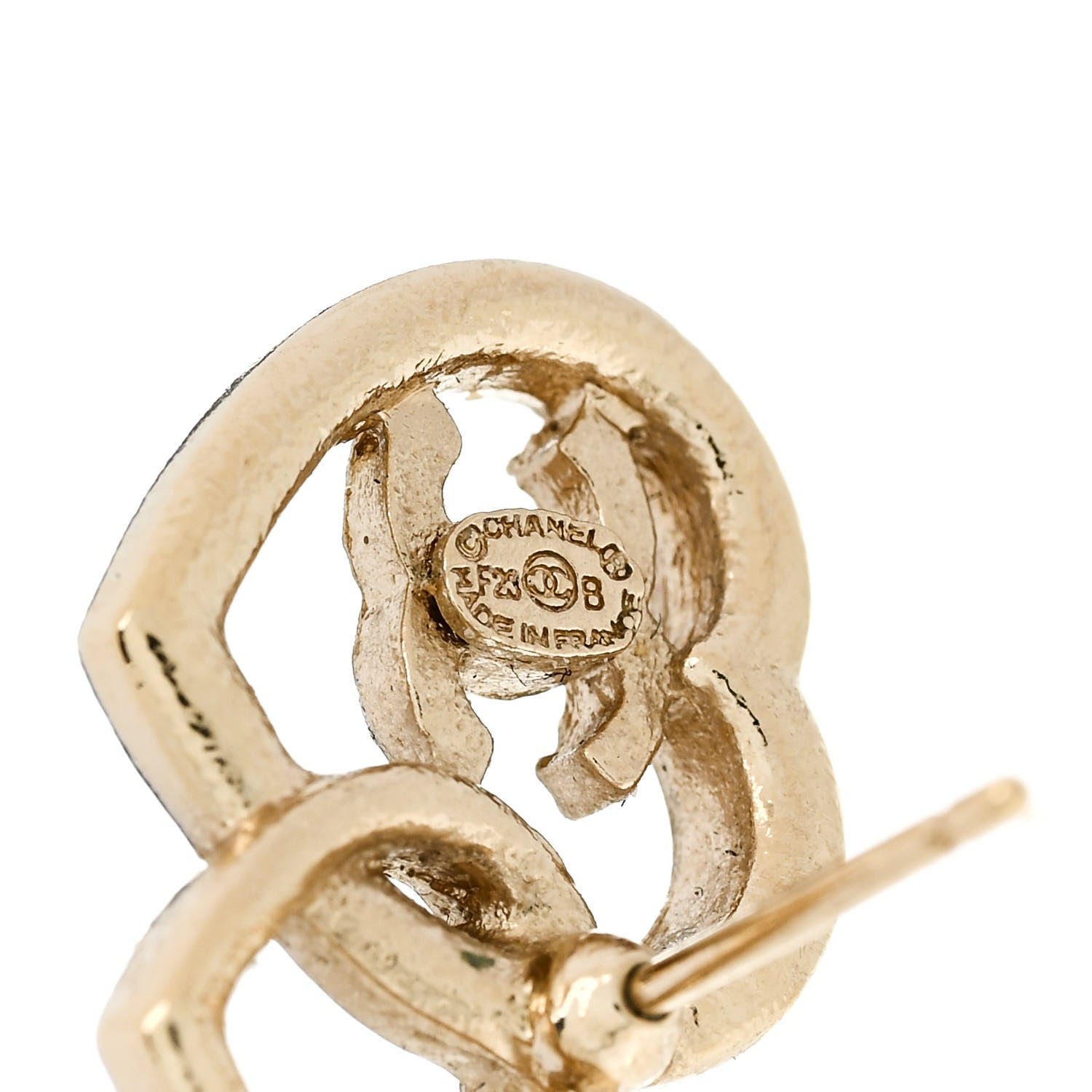 Crystal Metal CC Double Heart Earrings Gold