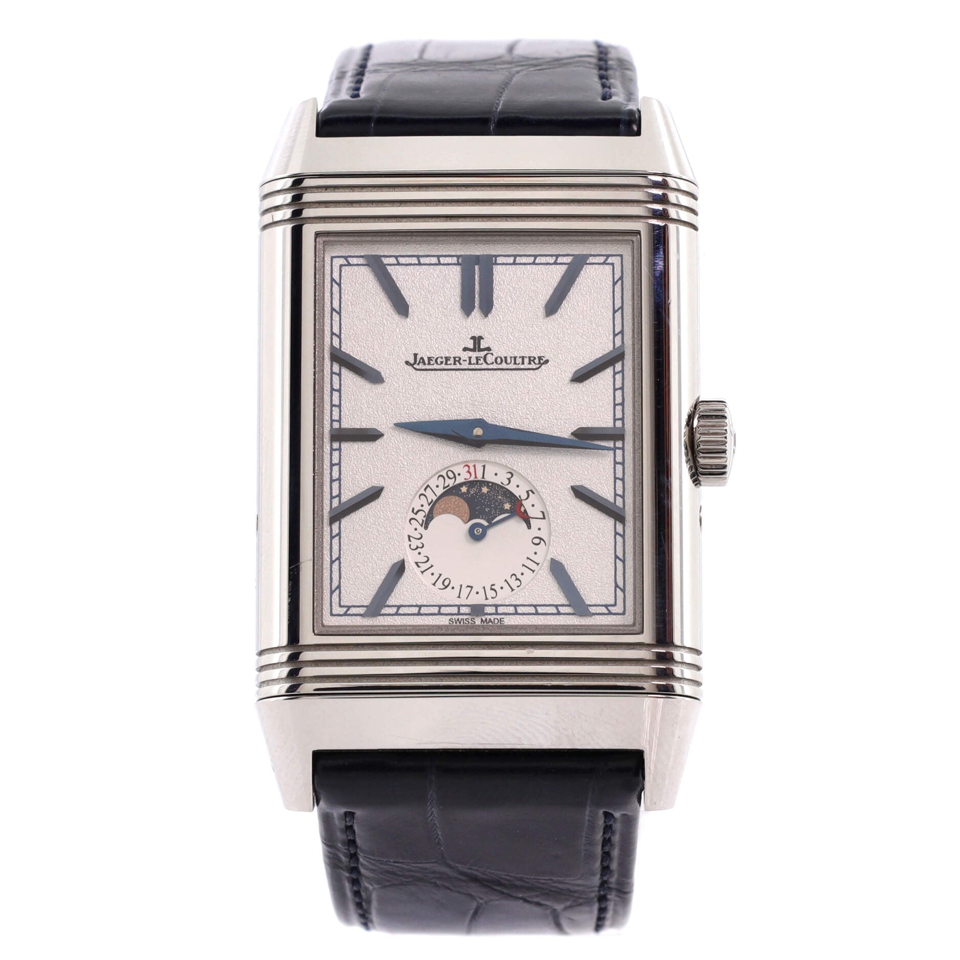 Reverso Tribute Moonphase Manual Watch Stainless Steel and Alligator 30