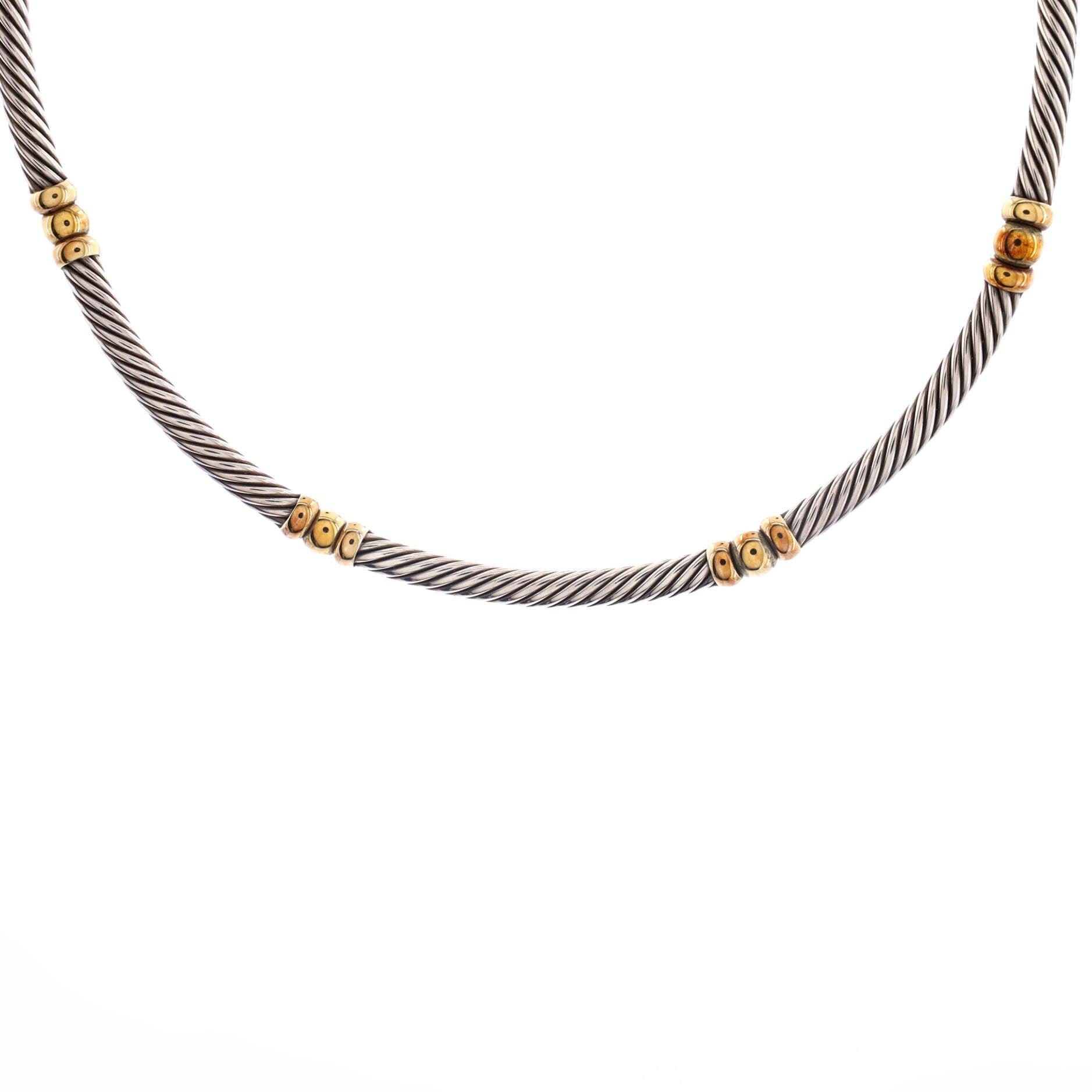 Metro Cable Choker Necklace Sterling Silver with 14K Yellow Gold
