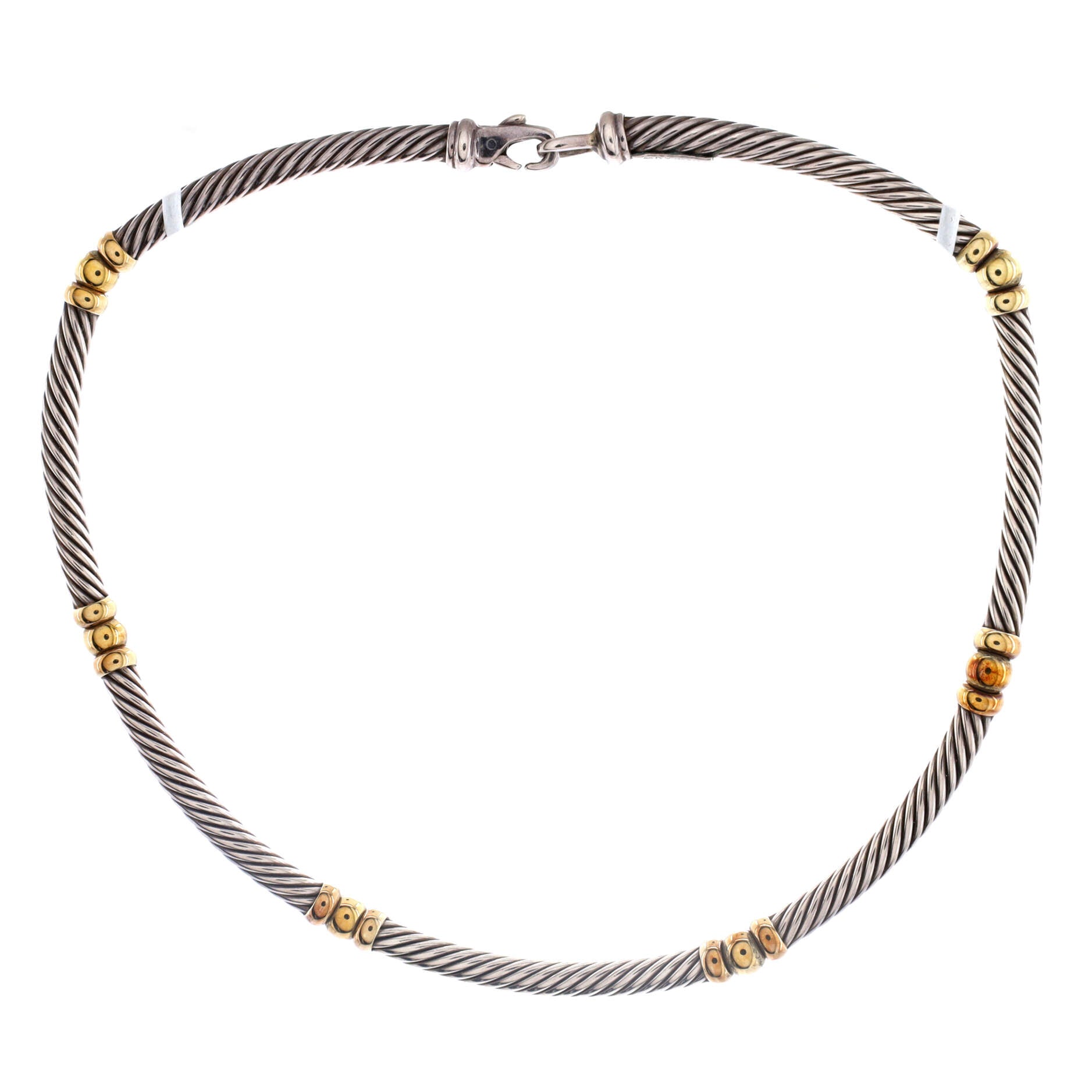 Metro Cable Choker Necklace Sterling Silver with 14K Yellow Gold