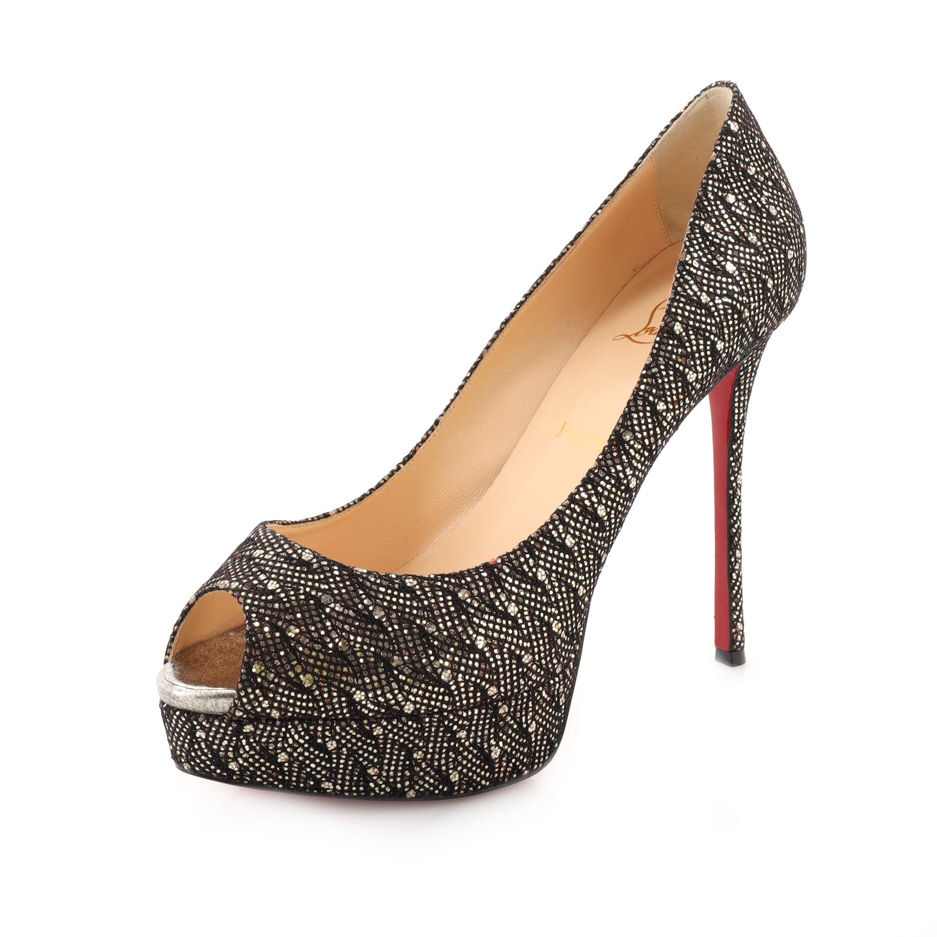 Women's Fetish Peep Pumps Glitter Fabric 130
