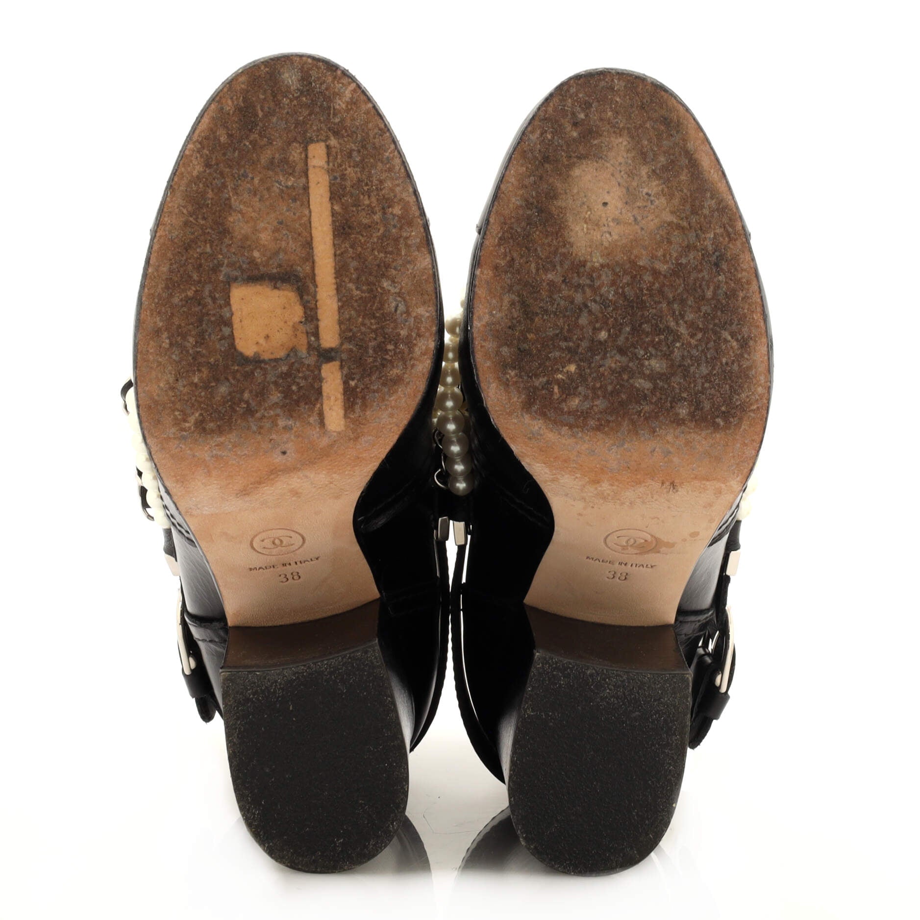 Women's Pearl Chain Strap Ankle Boots Leather