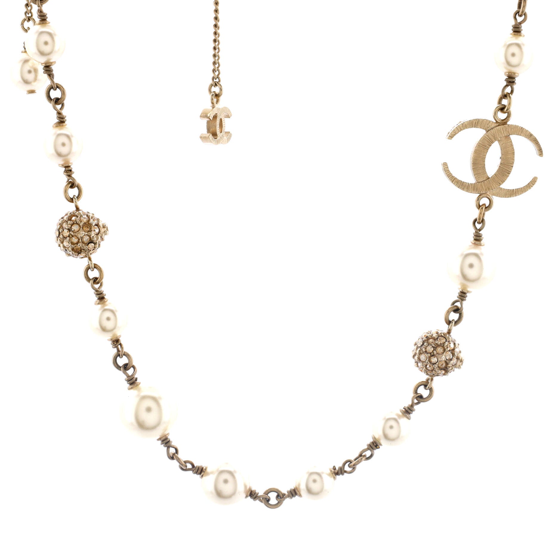 Dubai Moon Long Necklace Faux Pearls and Crystal Embellished Metal