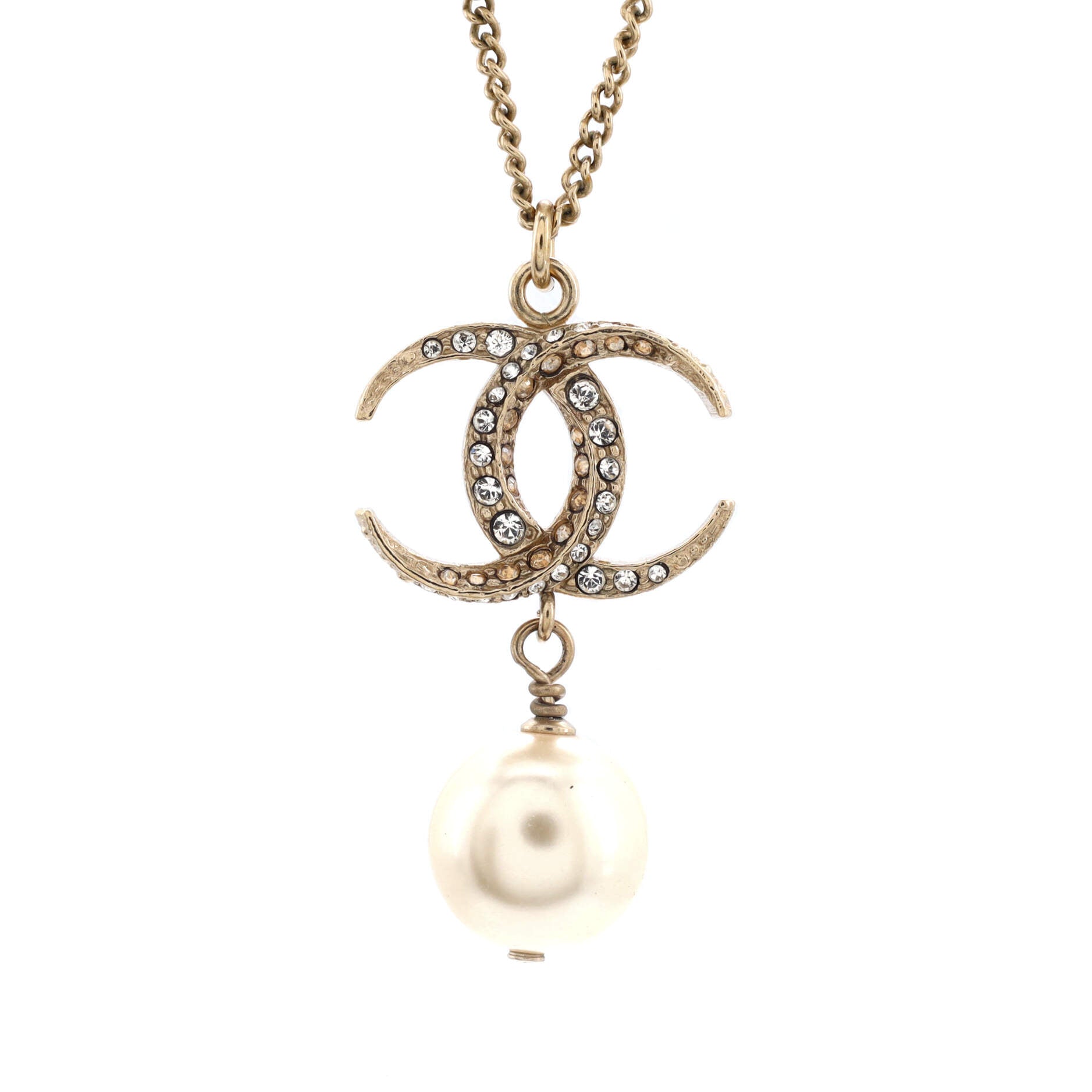 CC Pearl Drop Necklace Crystal Embellished Metal