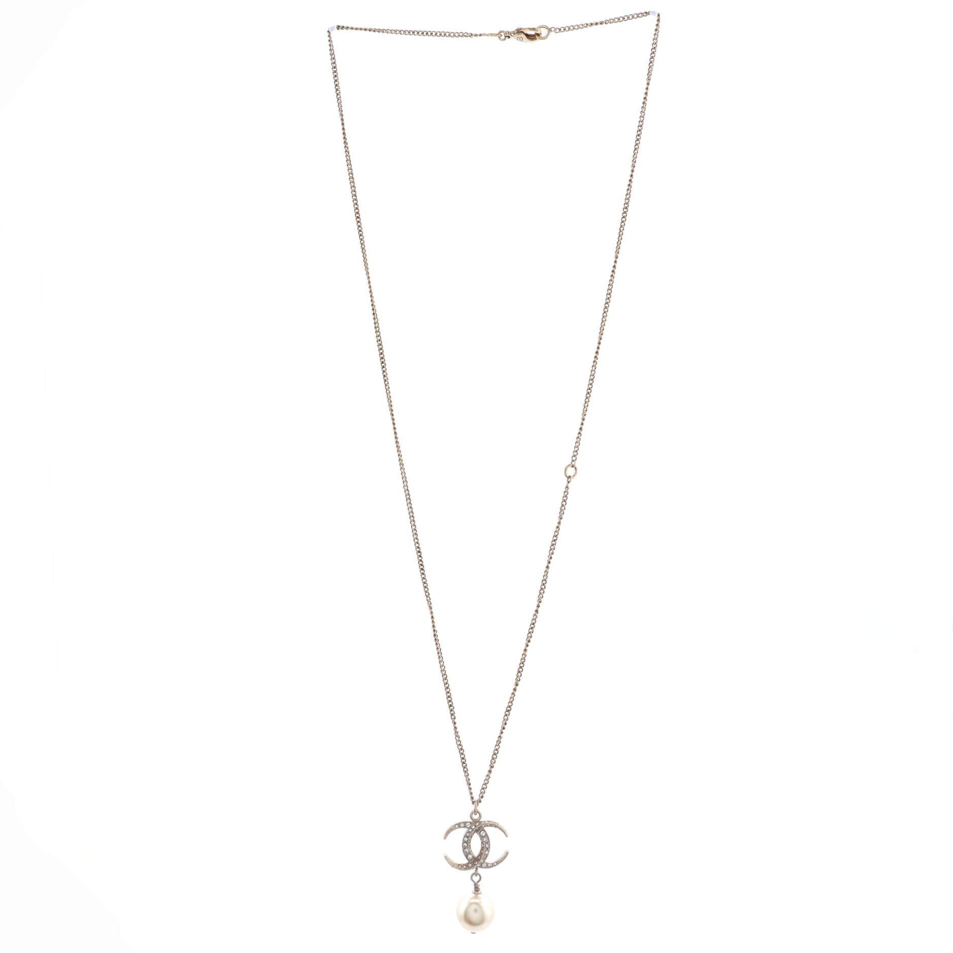 CC Pearl Drop Necklace Crystal Embellished Metal
