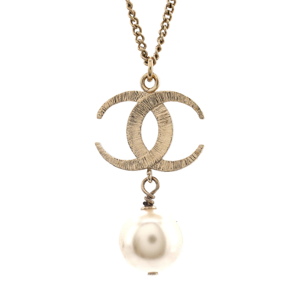 CC Pearl Drop Necklace Crystal Embellished Metal