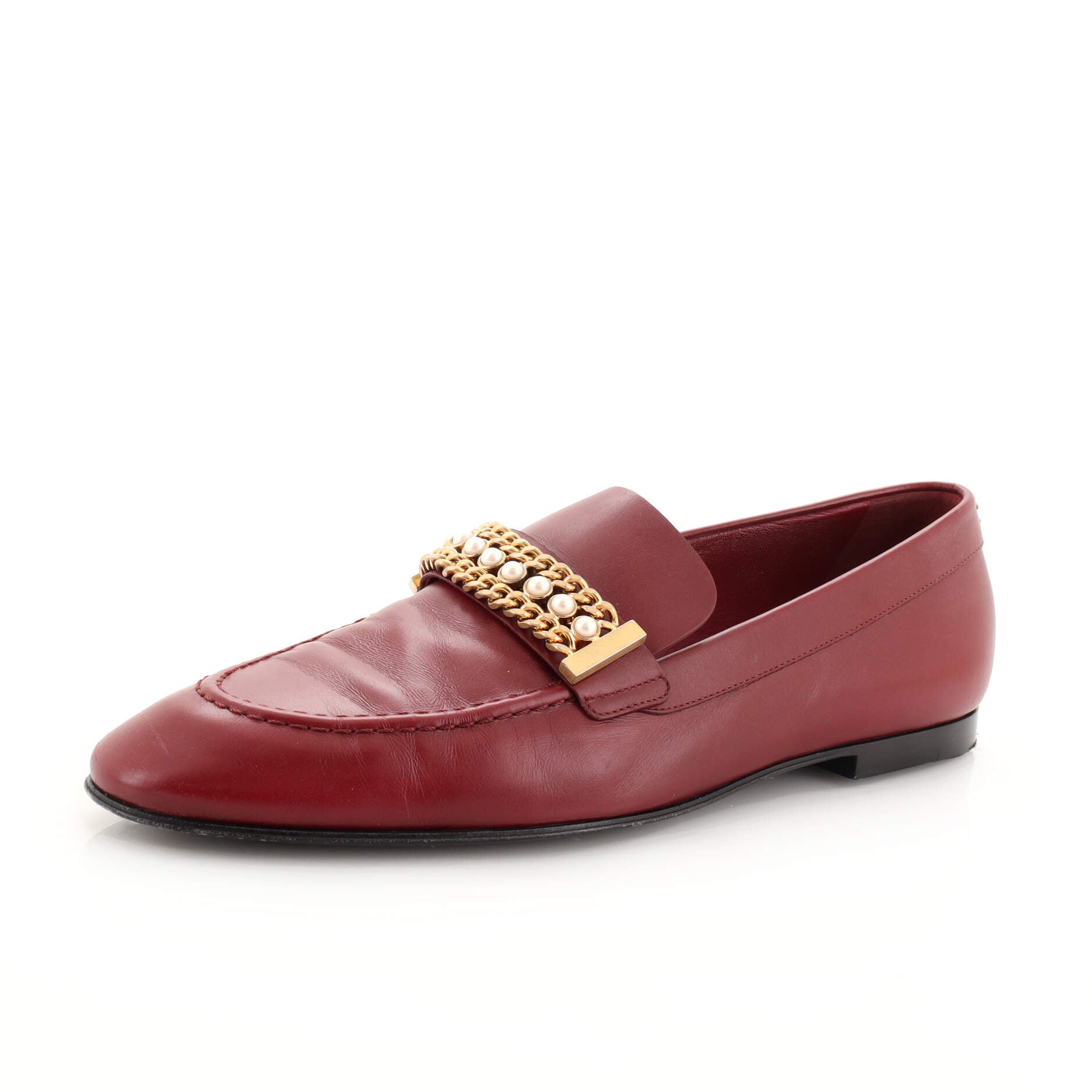 Women's Pearl Chain Link Loafers Leather