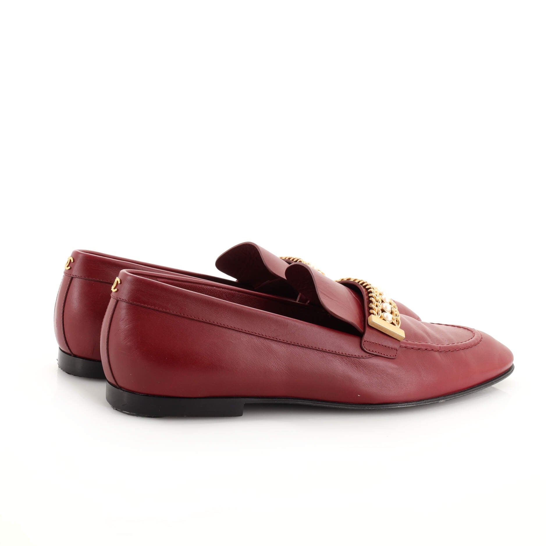 Women's Pearl Chain Link Loafers Leather