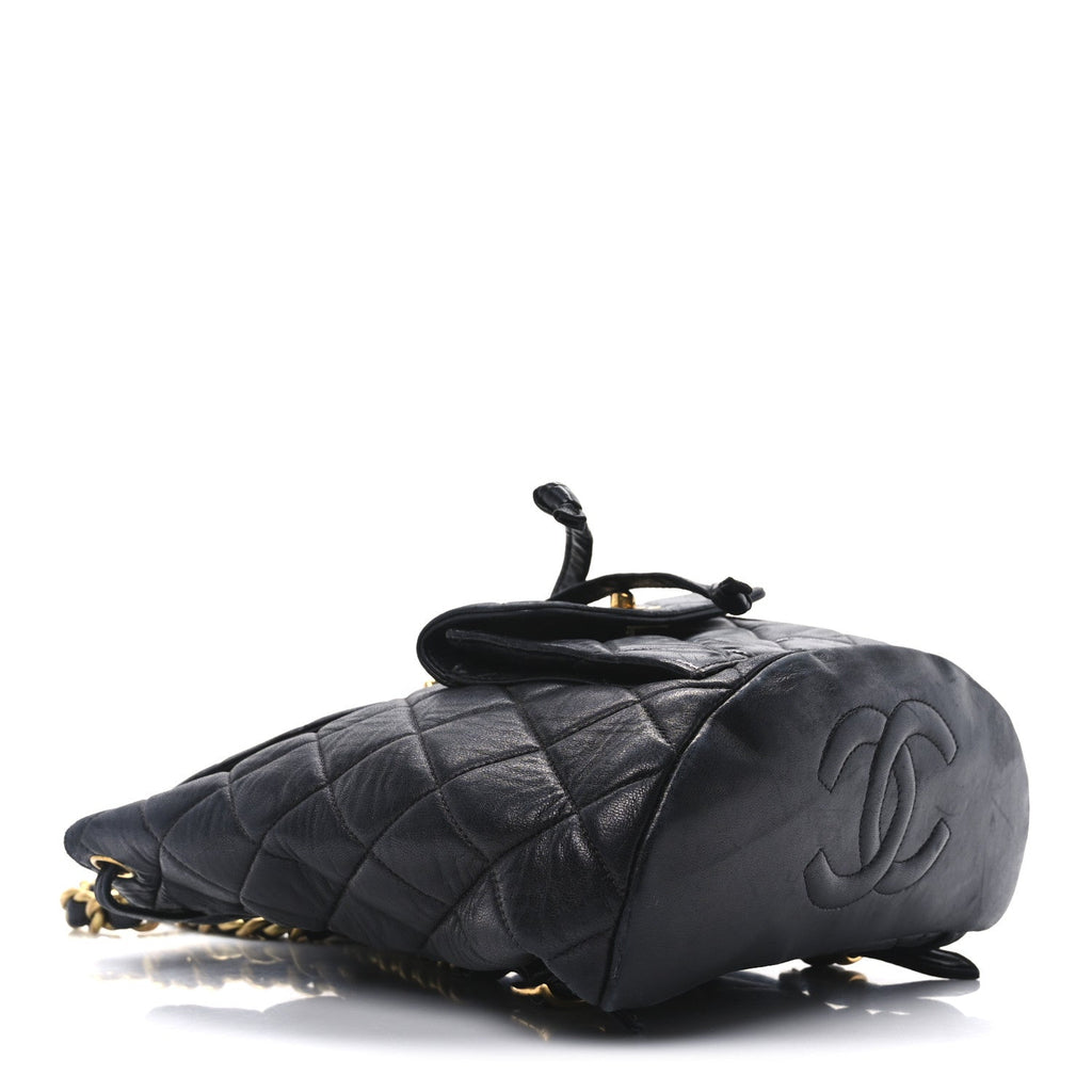 Lambskin Quilted Drawstring Backpack Black