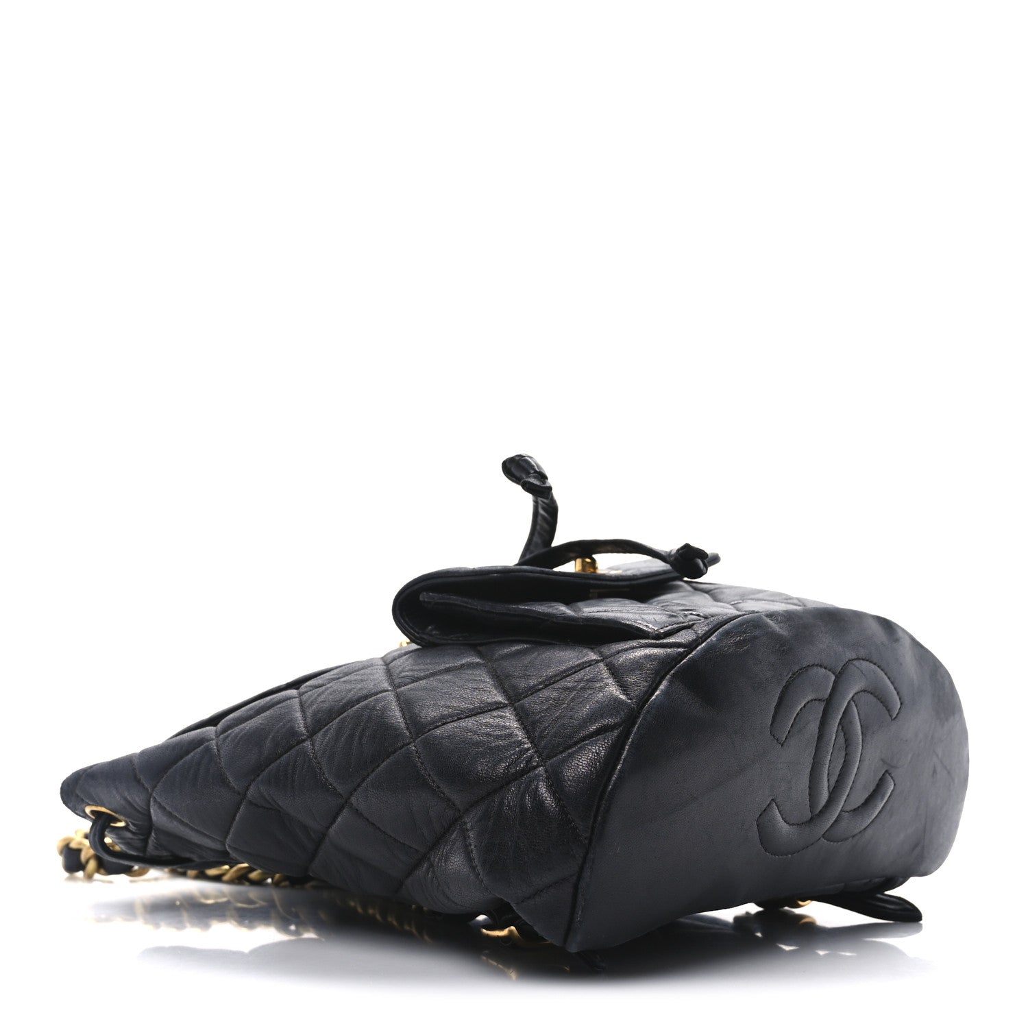 Lambskin Quilted Drawstring Backpack Black