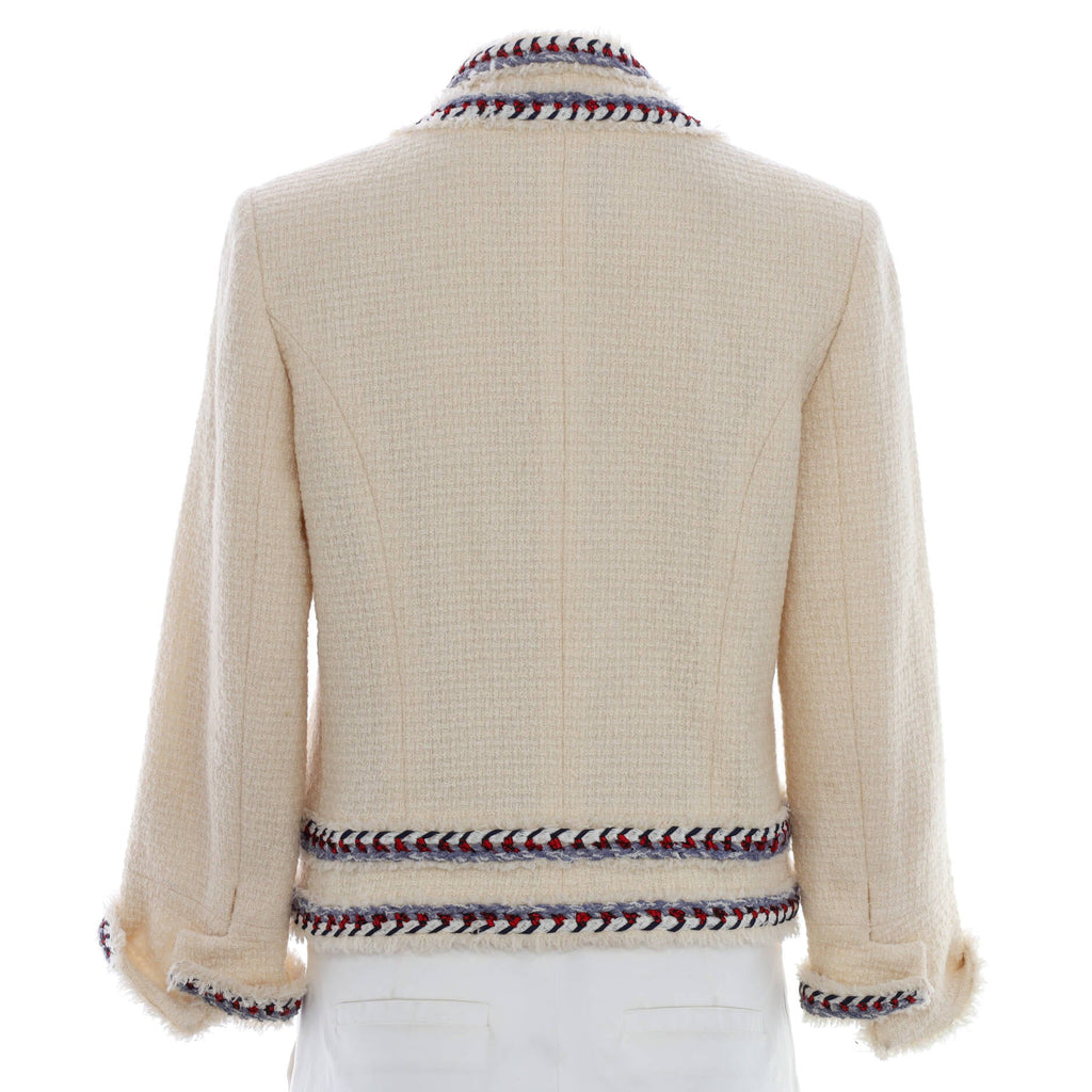 Women's Braided Trim Single Button Jacket Tweed