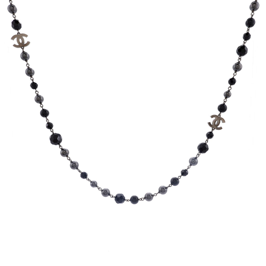 CC Station Long Necklace Ruthenium with Resin and Faux Pearls