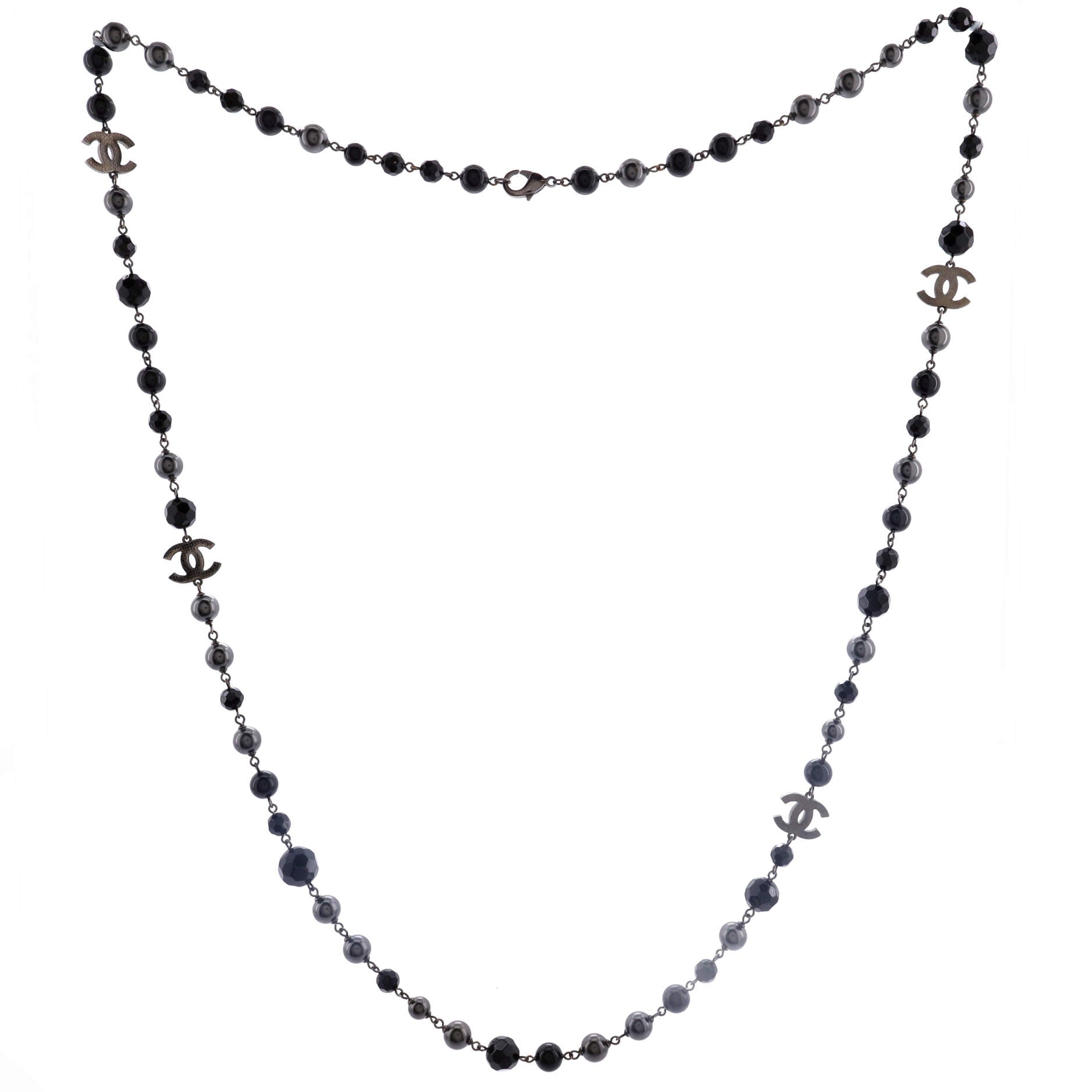 CC Station Long Necklace Ruthenium with Resin and Faux Pearls