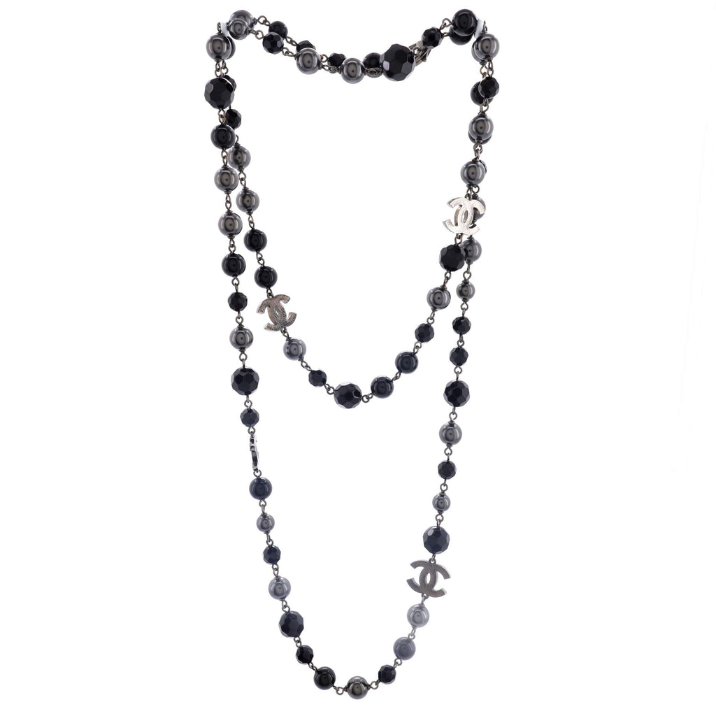 CC Station Long Necklace Ruthenium with Resin and Faux Pearls