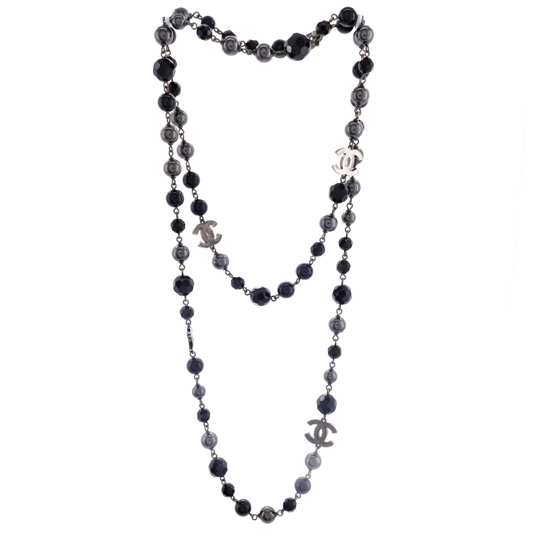 CC Station Long Necklace Ruthenium with Resin and Faux Pearls