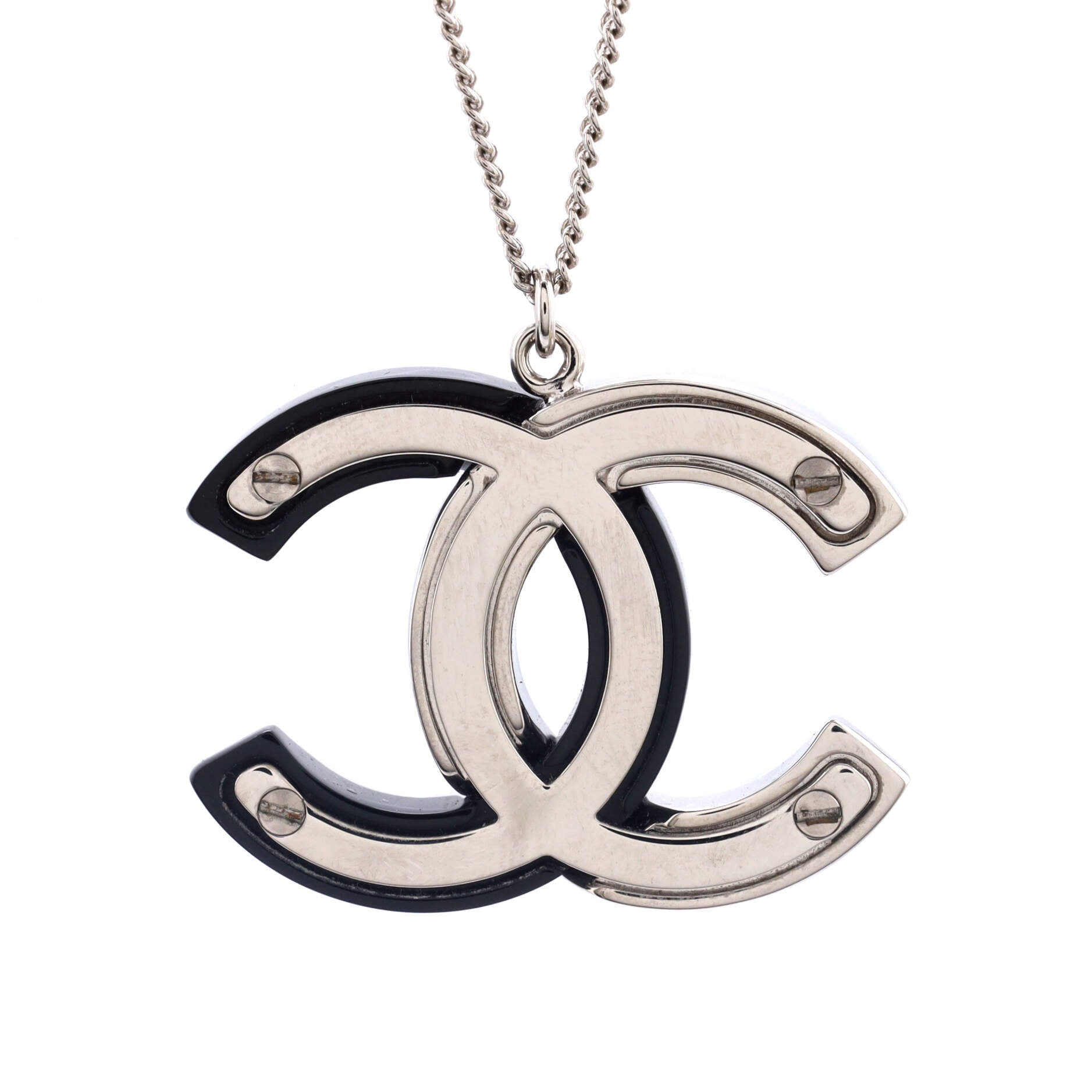 CC Pendant Necklace Ruthenium with Crystals