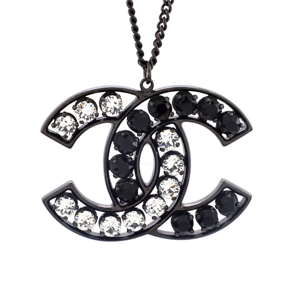 CC Pendant Necklace Ruthenium with Crystals
