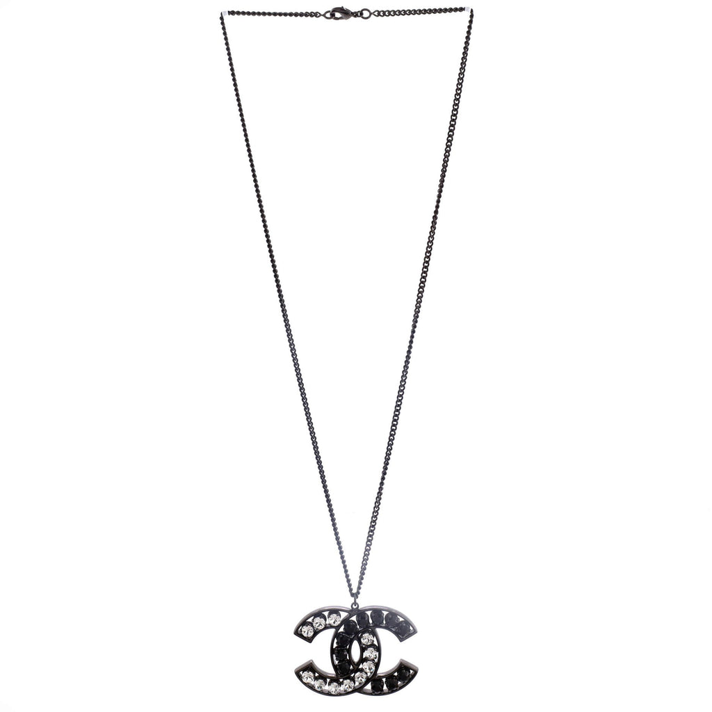 CC Pendant Necklace Ruthenium with Crystals