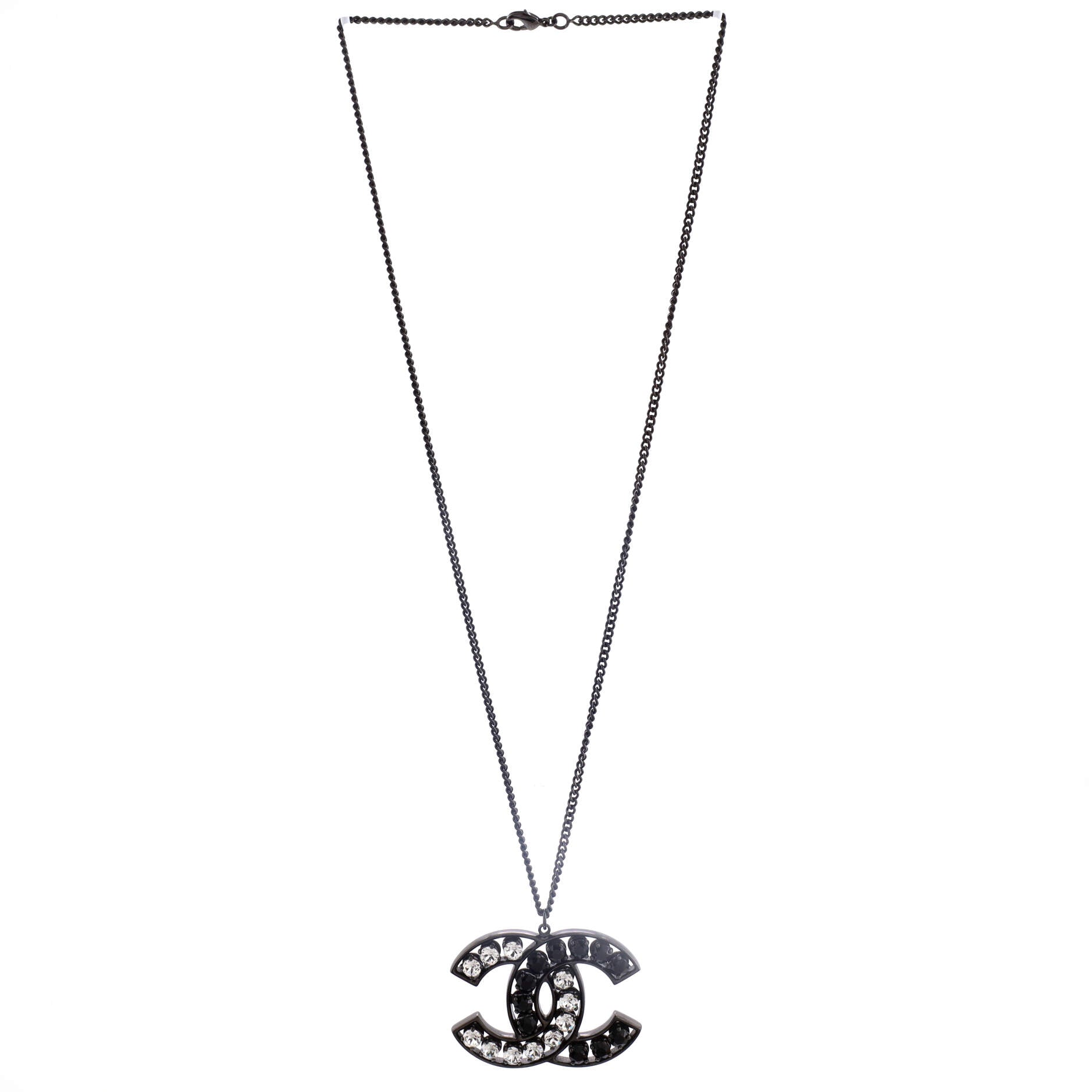 CC Pendant Necklace Ruthenium with Crystals