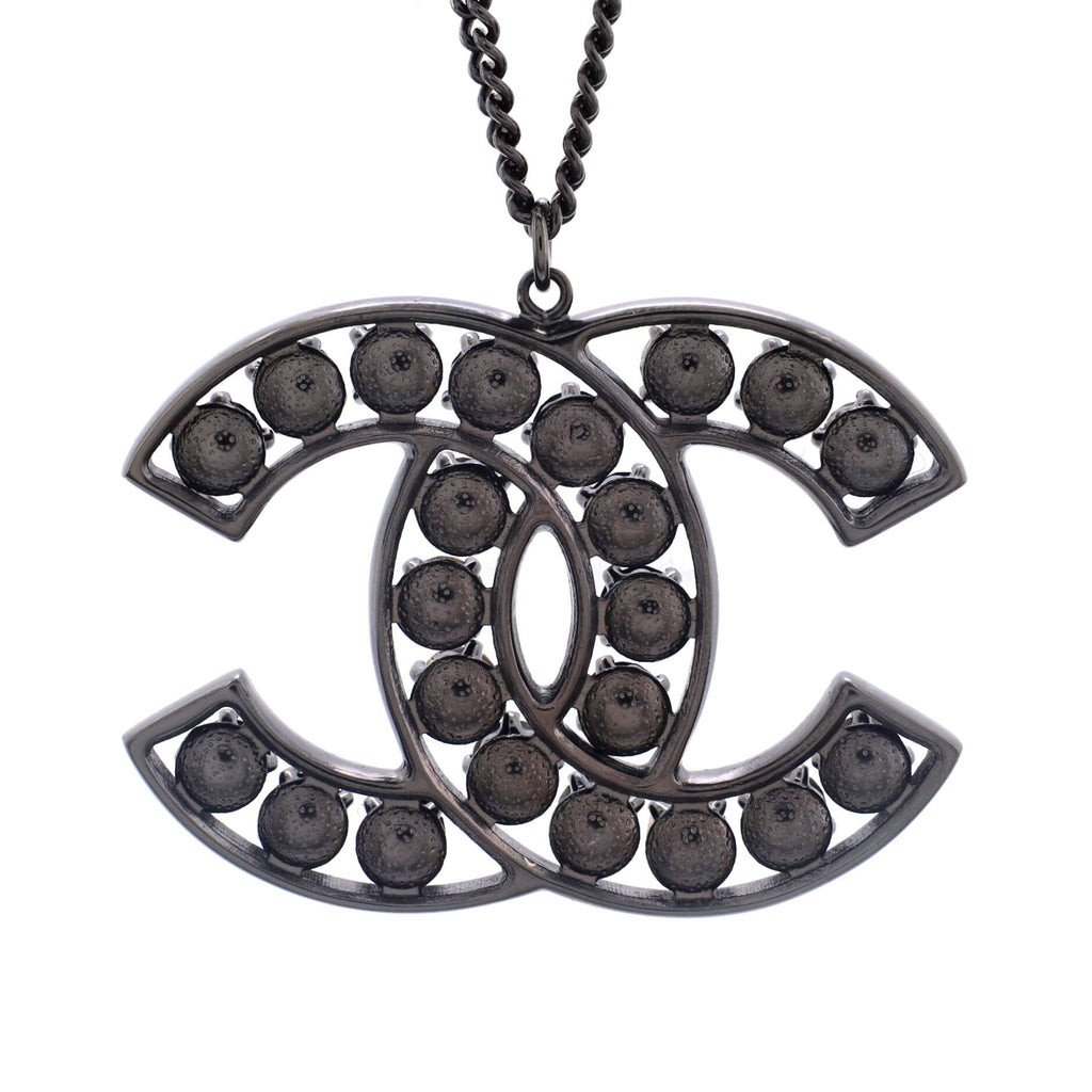 CC Pendant Necklace Ruthenium with Crystals
