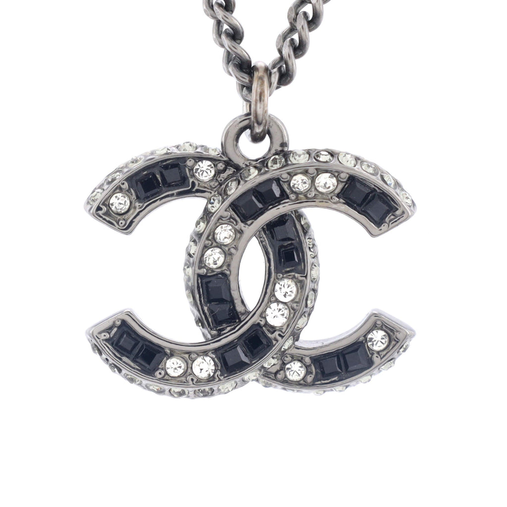 CC Long Pendant Necklace Crystal Embellished Metal