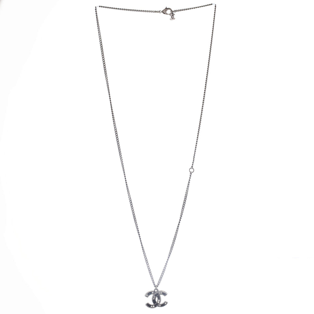 CC Long Pendant Necklace Crystal Embellished Metal