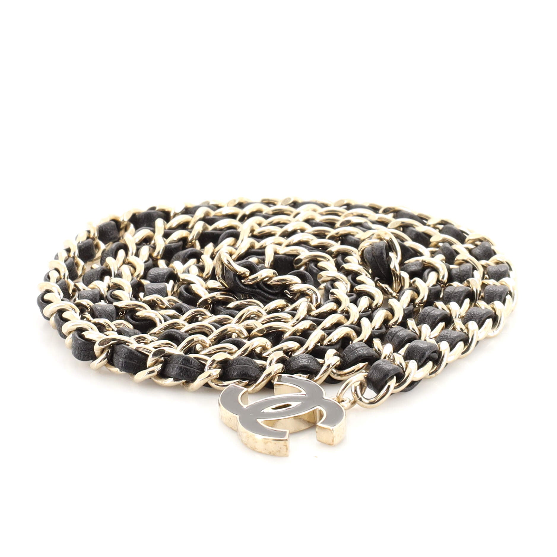 CC Charm Double Chain Belt Metal and Leather 75