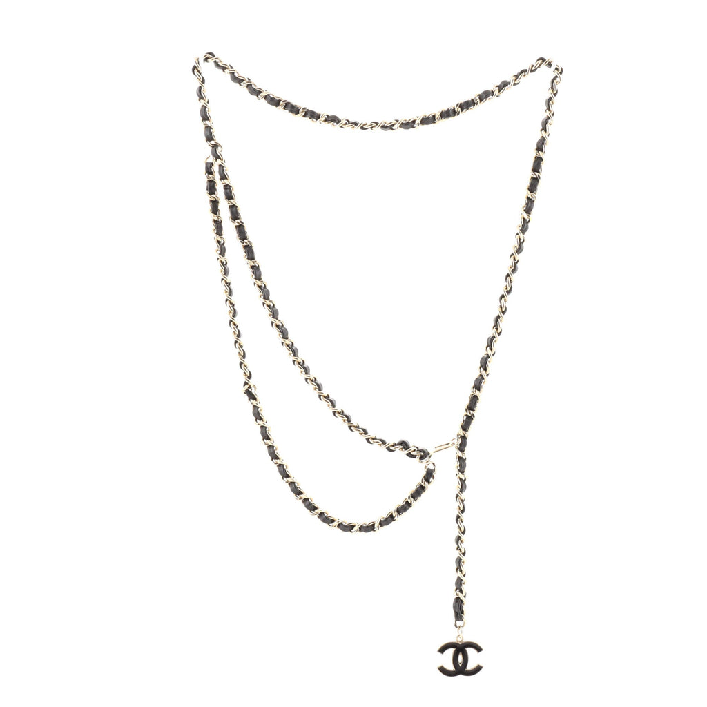 CC Charm Double Chain Belt Metal and Leather 75