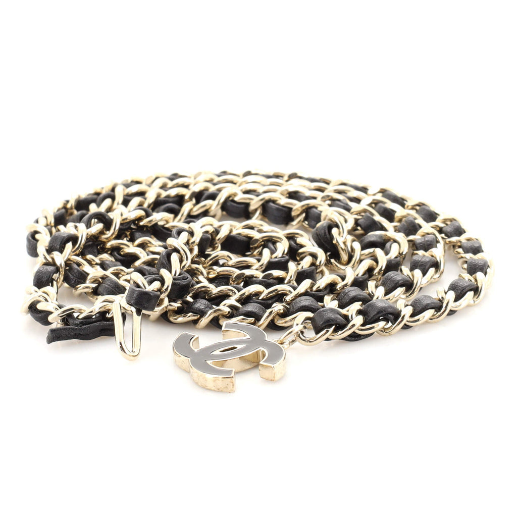CC Charm Double Chain Belt Metal and Leather 75
