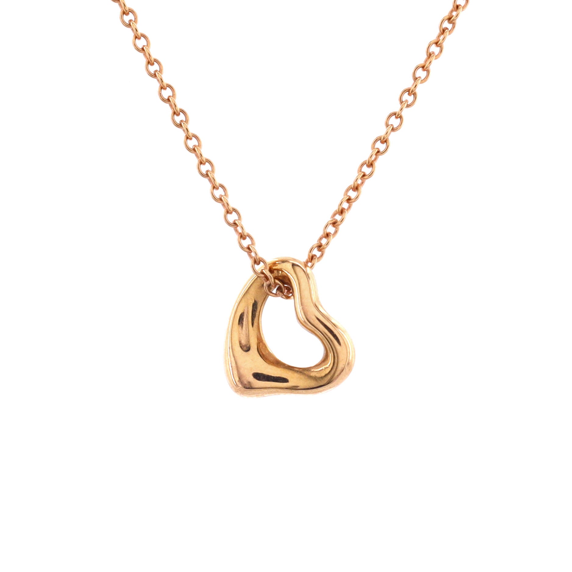 Elsa Peretti Open Heart Pendant Necklace 18K Rose Gold 7mm