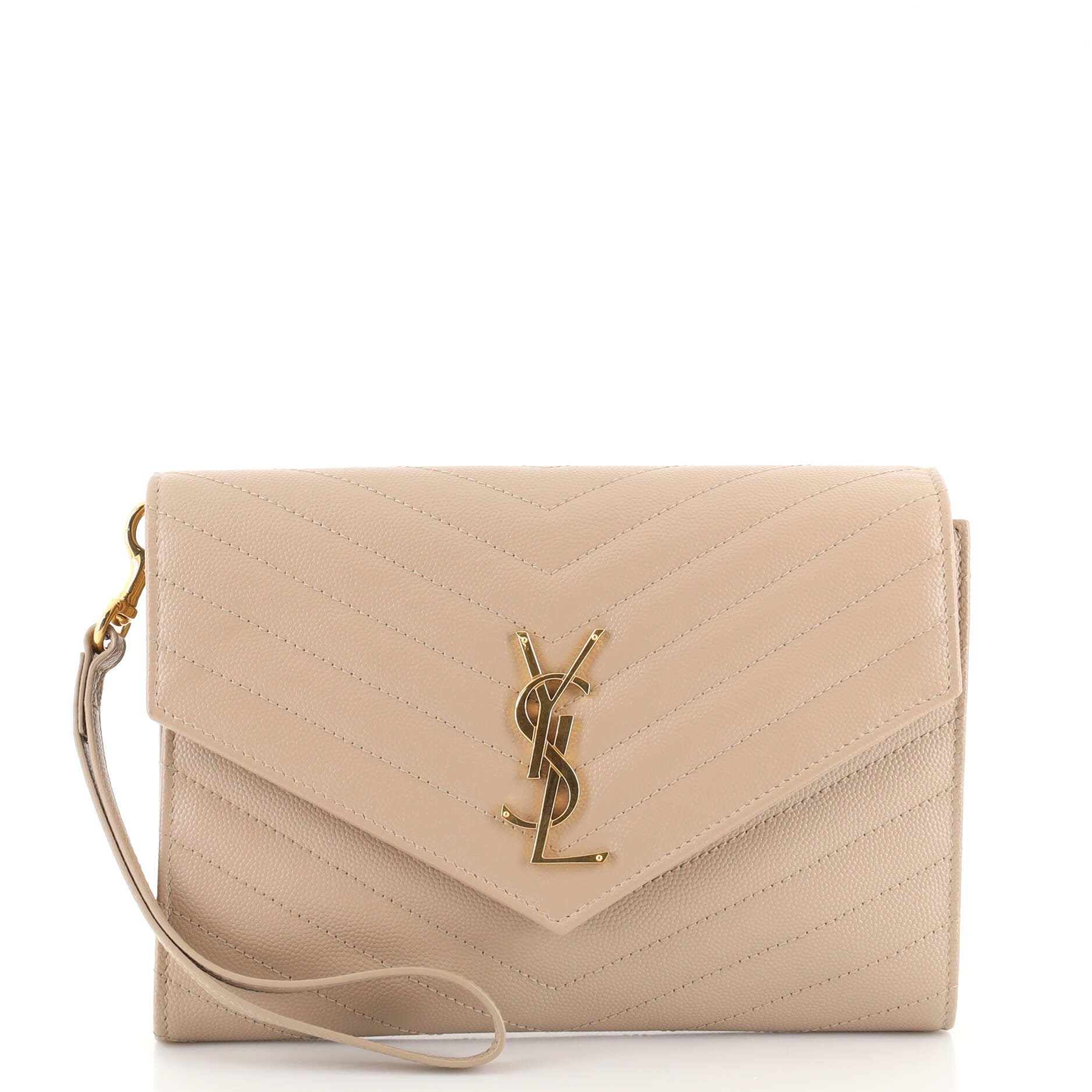 Classic Monogram Envelope Wristlet Clutch Matelasse Chevron Leather