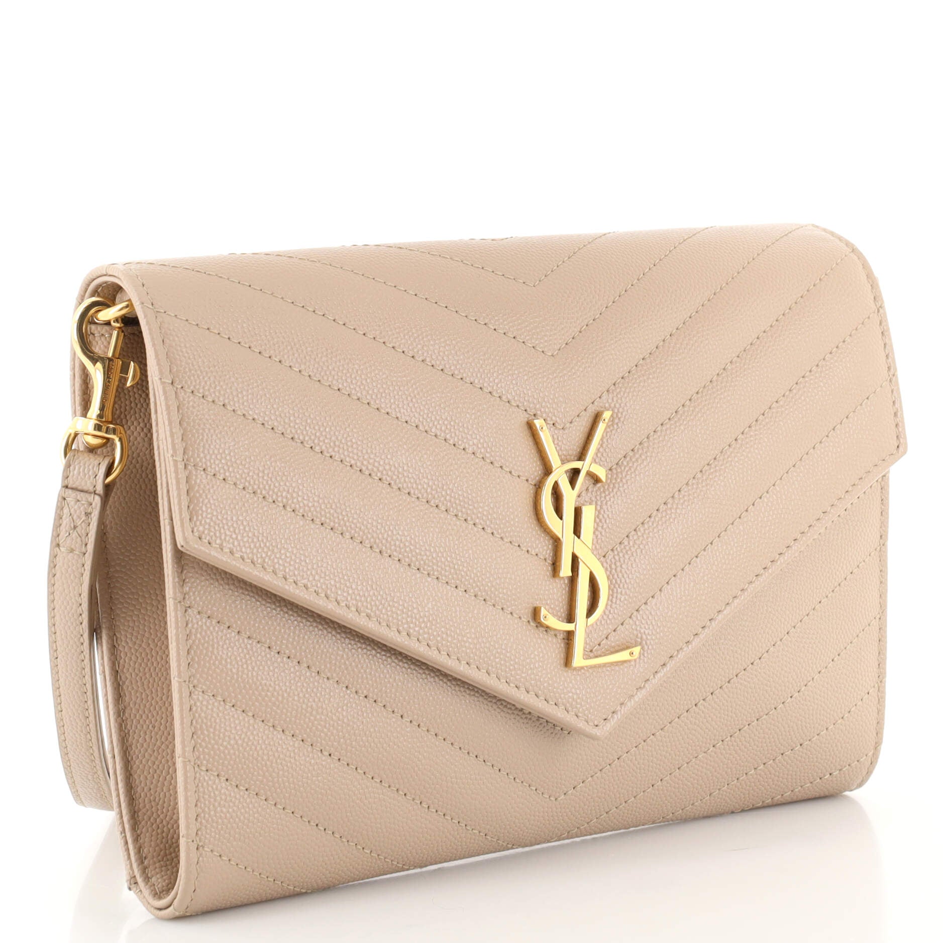 Classic Monogram Envelope Wristlet Clutch Matelasse Chevron Leather