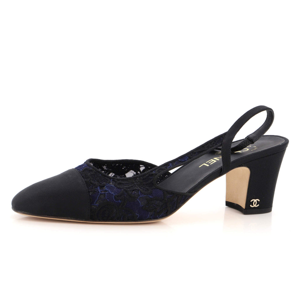 Women’s Cap Toe Slingback Pumps Lace with Grosgrain