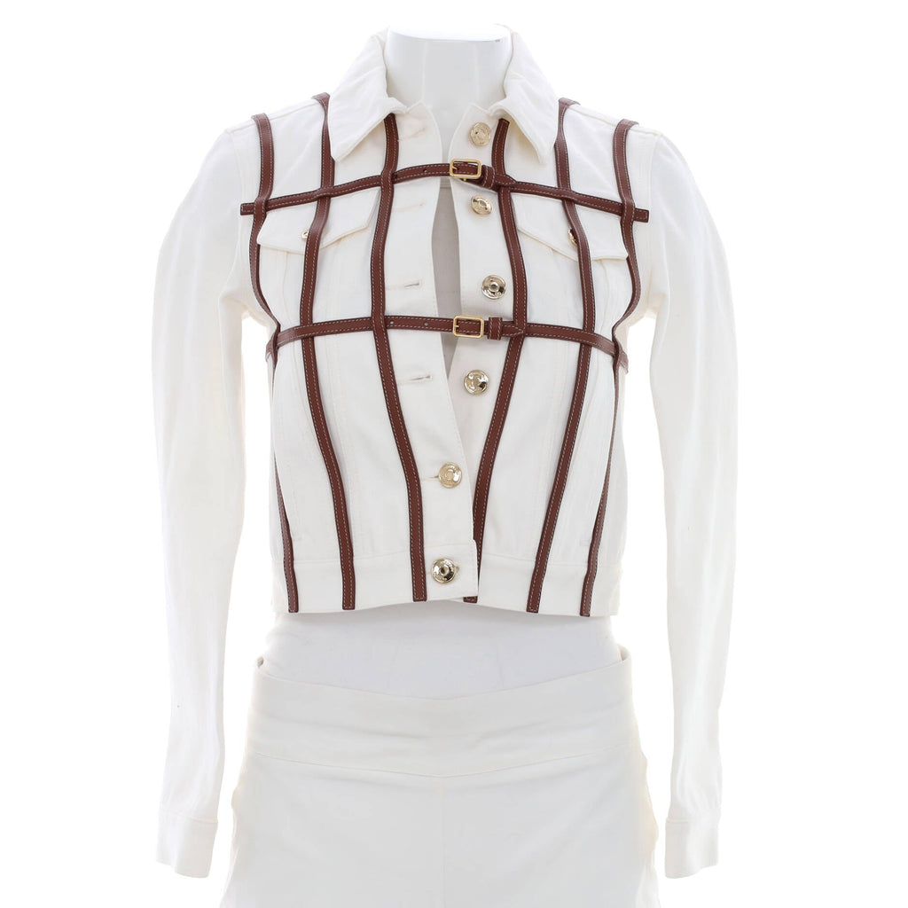 Women's Harness Detail Jacket Cotton with Leather